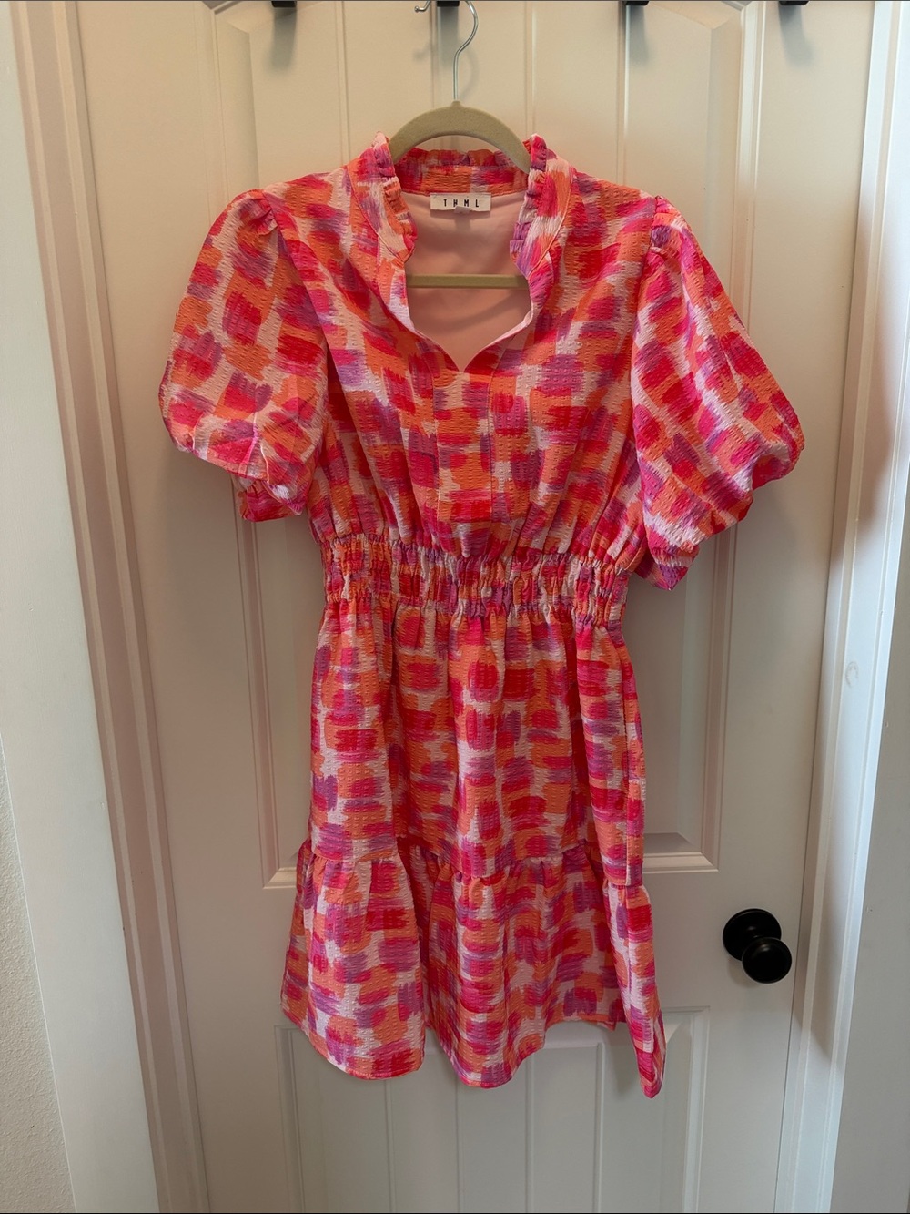THML Pink and Coral Printed Mini Dress
